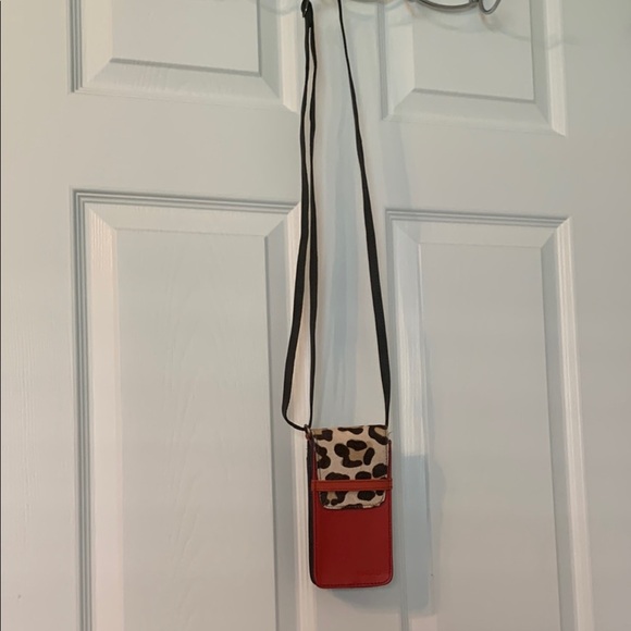 Soruka Leopard Calf Hair Print and Red Crossbody Bag - Picture 2 of 7